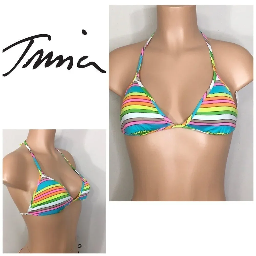Trina Turk multi stripe triangle bikini top. size 6 NWT